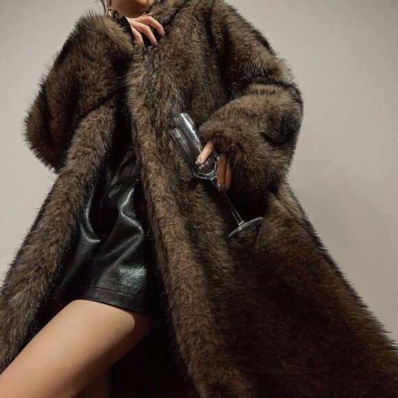 Brown Casual Women's Hooded Long Faux Fur Coat - Picture 11 of 11